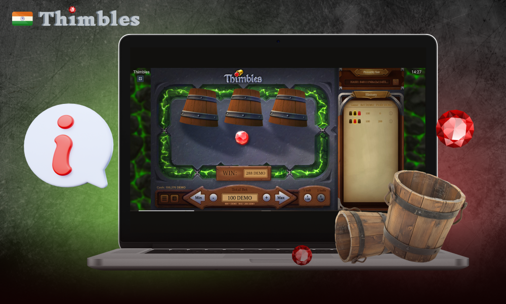 Thimbles provides players with stats like payout odds, bonus rates, and bet options