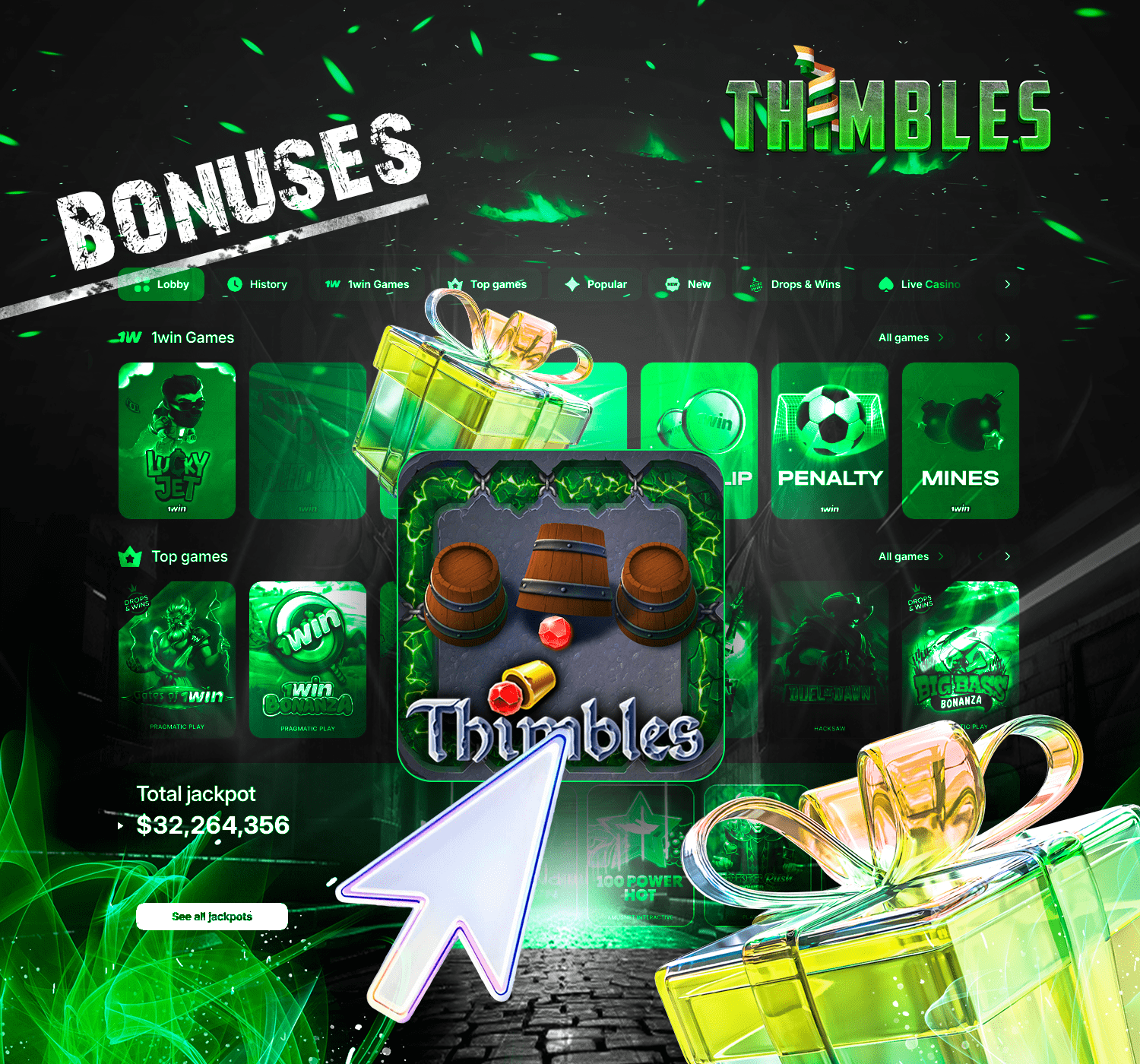 Check out the bonuses for the Thimbles game